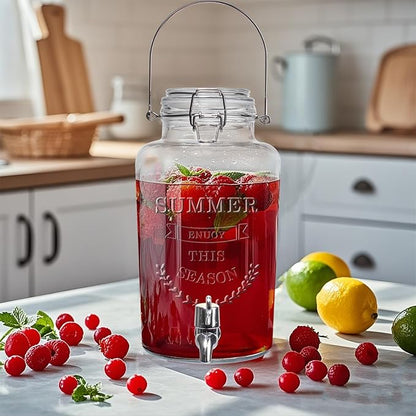 Glass Beverage Dispenser with Airtight Lid and Handle,0.8 Gallon Drink Dispensers Lemonade Dispenser for Parties Ideal for Juice,Coffee,Sangria