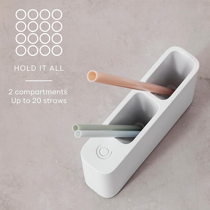 YouCopia SipStation Straw Holder, Reusable Straw Organizer for Kitchen Storage, Speckled White - Image 2