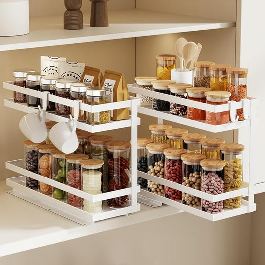 Magheo Pull Out Spice Rack Organizer for Cabinet, 2 Pack Metal Seasoning Organizer Slide Out Spice Storage Shelf No Assembly Vertical Spice Rack Pullout for Kitchen & Bahthroom No Drill(2 Tier,White) by COMFORTYOURHOME