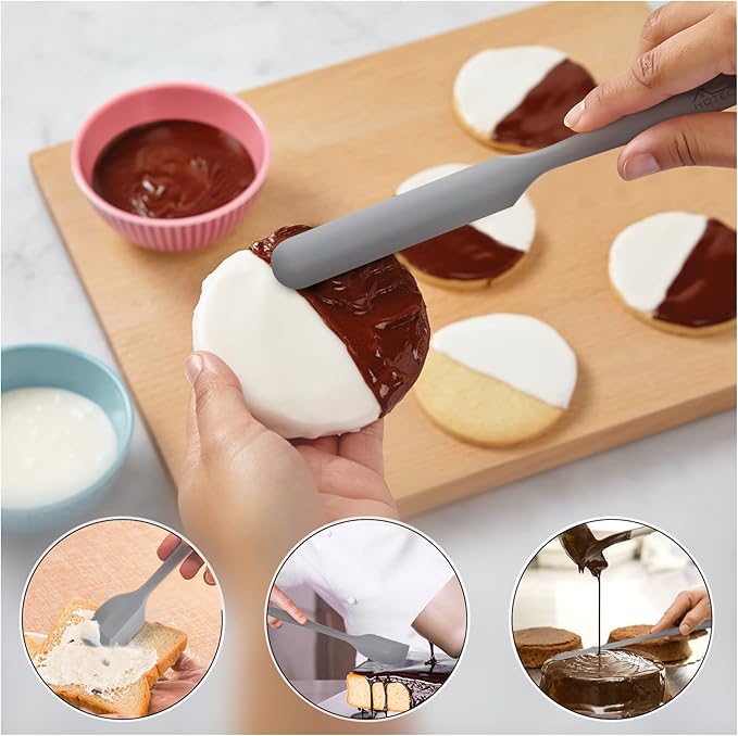 HOTEC 600℉ Heat Resistant BPA-Free Silicone Rubber Spatula Set,Kitchen Cooking Spatulas, Baking, Mixing for Non Stick Cookware, Dishwasher Safe, Set of 5 Grey - Image 4