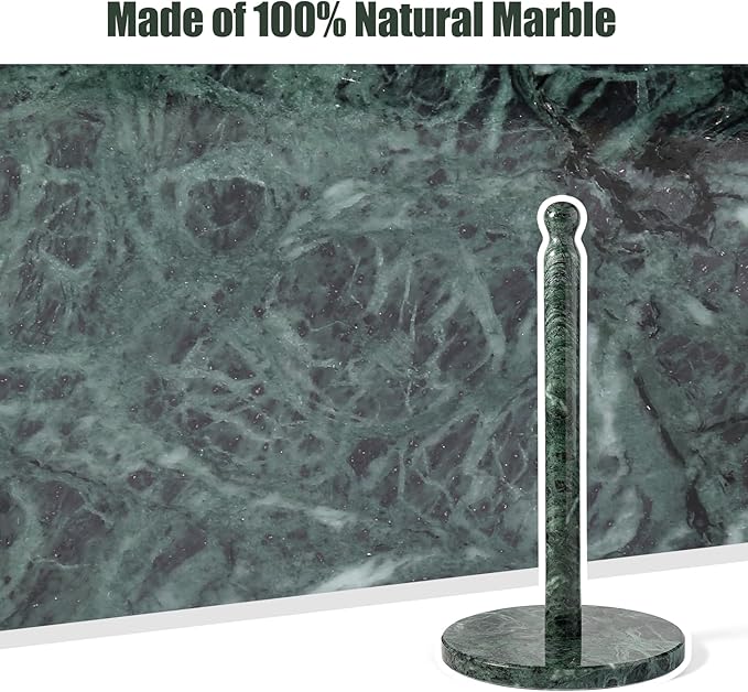 Koville Italian Natural Marble Paper Towel Holder Countertop, Genuine Stone Paper Towel Holder Stand for Kitchen Storage, for Standard or Jumbo-Sized Rolls(Alpi Green) - Image 5