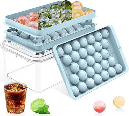 Ice Cube Tray with Lid and Bin – Round Ice Cube Trays for Freezer, BPA-Free Food-Grade Ice Mold, Stackable Ice Ball Maker, Iced Bucket Kits, Circle Ice Tray for Cocktails, Whiskey, Coffee, and Drinks by DclobTop