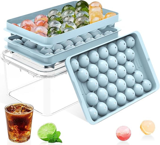 Ice Cube Tray with Lid and Bin – Round Ice Cube Trays for Freezer, BPA-Free Food-Grade Ice Mold, Stackable Ice Ball Maker, Iced Bucket Kits, Circle Ice Tray for Cocktails, Whiskey, Coffee, and Drinks by DclobTop