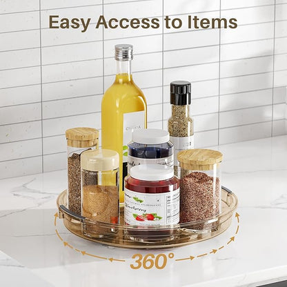 LAMU 2 Pack Lazy Susan Turntable Organizer for Cabinet, 10.6'' 9.25'' Condiment Organizer for Refrigerator, Kitchen Pantry, Medicine Cabinet Organizer, Spices Rack Organization, Bathroom, Amber - Image 4