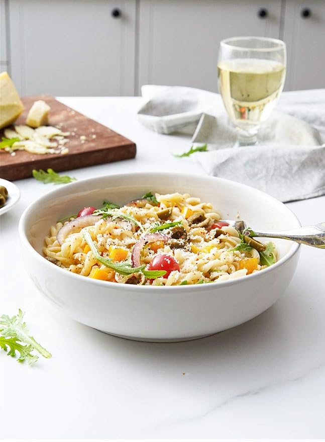 LE TAUCI Pasta Bowls 45 oz, Salad Bowls Set for Serving Soup, Pasta, Noodle, Dinner, Large Kitchen Bowl Plates, Microwave Safe - 8.5 Inch, Set of 4, White - Image 3