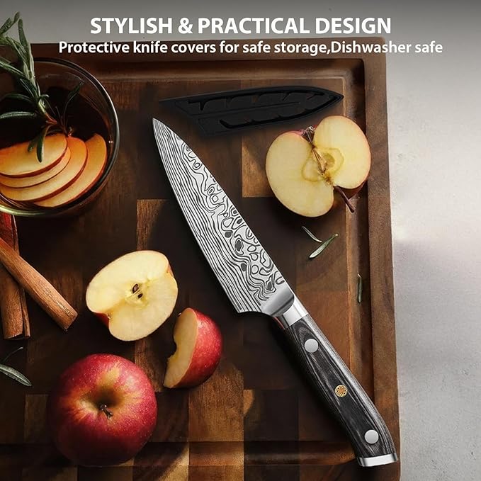 MOSFiATA 4 Inch Paring Knife, Kitchen Knife Fruit Knives with Sheath, German High Carbon Stainless Steel EN1.4116 Precision Cooking Vegetable Knife for Carving, Peeling, Trimming - Image 7