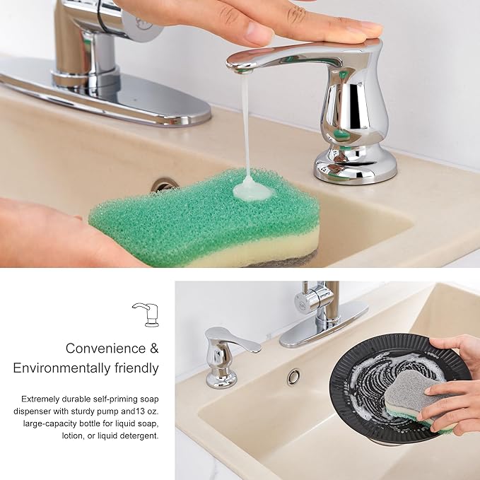 GAGALIFE Kitchen Sink Soap Dispenser Chrome, Built in Soap Dispenser with 13 OZ Bottle, Refill from The Top, Liquid Dispenser for Kitchen Sink - Image 6