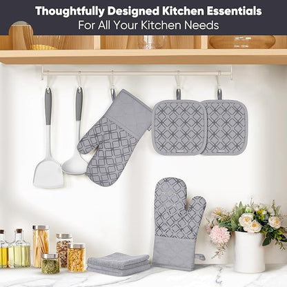 Oven Mitts and Pot Holders Set with Dishcloths, 500 Degree Heat Resistant Oven Gloves and Hot Pads, Premium Soft Cotton Kitchen Mittens and Dish Cloth Sets-Grey - Image 7