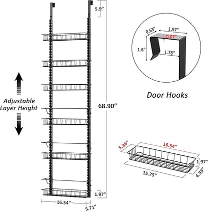Churboro Over the Door Pantry Organizer Rack with 6 Adjustable Baskets, 6 Tiers Dual-use Spice Rack- Hanging or Wall Mount Spice Rack, Pantry Door Organizer, Black - Image 2