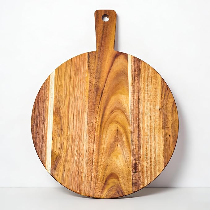 Large Acacia Wood Cutting Board with Handle 17''X13'', Charcuterie Board, Serving Board, Chopping Board for Meat, Cheese, Bread, Vegetables & Fruits (Round) - Image 9