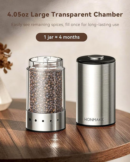 Electric Salt and Pepper Grinder Set, Type-C Rechargeable with LED Battery Level Display, Stainless Steel Salt and Pepper Shakers with Storage Base, Top Button Design, 5 Adjustable Coarseness Levels - Image 7