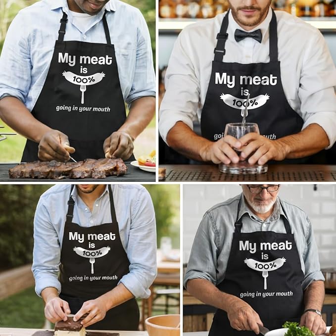 SANDJEST Funny Mens Aprons with Pockets for BBQ Grilling Cooking Grandpa Husband Apron for Birthday Christmas Father's Day