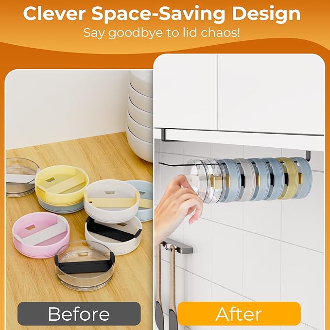 Quehun 2 PCS Tumbler Lid Organizers, Ample Lid Capacity Up to 30 Lids, No Adhesive No Drill Yeti Lid Organizer Holder Inside Cabinet, Space-Saving Stanley Tumbler Cup Lid Holder Organizer for Kitchen - Image 7