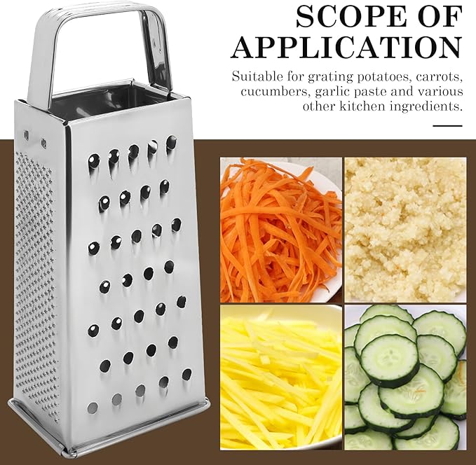 Stainless Steel Vegetable Grater, 4-Sided Portable Metal Grater, Cheese Grater with Handle for Kitchen (8inch) - Image 5
