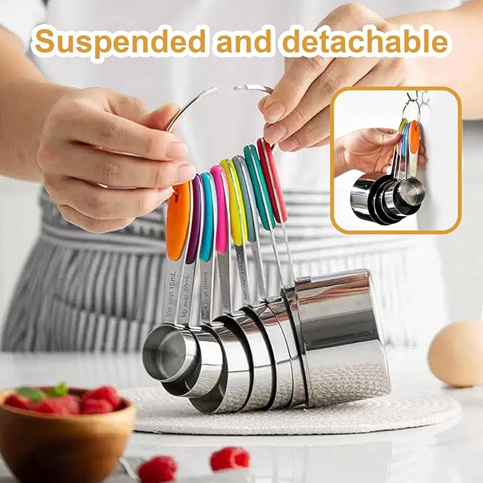 Stainless steel measuring cup set, consisting of 8 cups, suitable for cooking and baking. - Image 3
