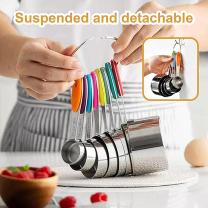 Stainless steel measuring cup set, consisting of 8 cups, suitable for cooking and baking. - Image 3