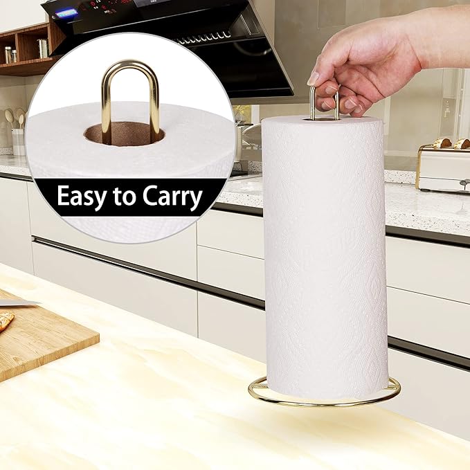 Gold Paper Towel Holder Countertop, OBODING, Kitchen Paper Towel Stand Holder for Kitchen Organization and Storage, Paper Towel Holders for Standard and Large Size Rolls (Gold) - Image 2