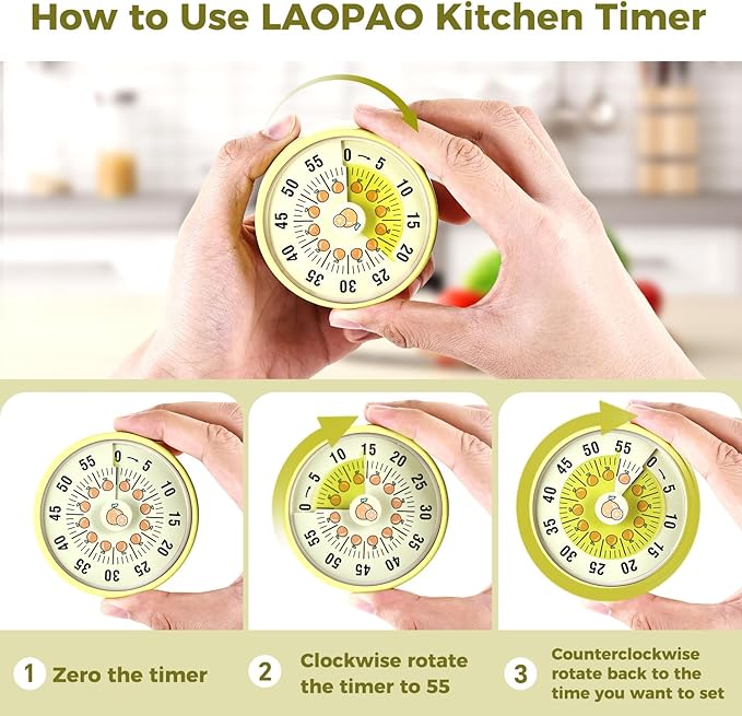 Kitchen Timer, Kitchen Countdown Cooking Reminder No Battery Required Magnetic Time Management Timer, Xmas Gift, Green