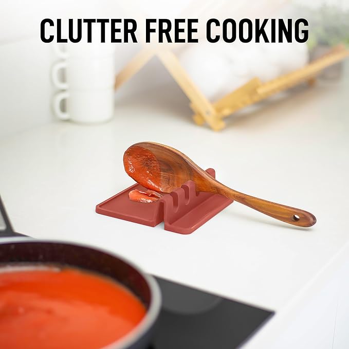 Zulay Kitchen Silicone Utensil Rest with Drip Pad for Multiple Utensils - BPA-Free, Heat-Resistant Spoon Rest & Spoon Holder for Stove Top - Kitchen Utensil Holder for Ladles & Tongs - Canyon Rose - Image 3