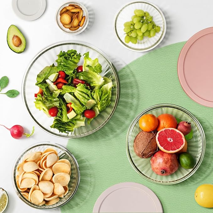 Glass Mixing Bowls with Lids Sets, 5 Packs Glass Bowls with Lids for Kitchen Baking, Meal Prepping and Salad, Bpa Free and Dishwasher Safe Serving Bowls, 0.2/0.5/1.1/2.1/3.7Qt - Image 6