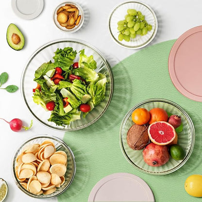 Glass Mixing Bowls with Lids Sets, 5 Packs Glass Bowls with Lids for Kitchen Baking, Meal Prepping and Salad, Bpa Free and Dishwasher Safe Serving Bowls, 0.2/0.5/1.1/2.1/3.7Qt - Image 6