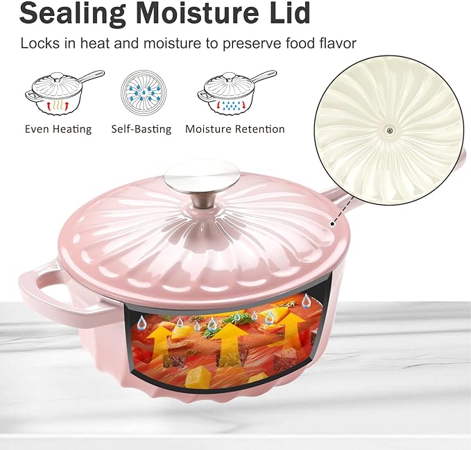 Enameled Cast Iron Sauce Pan, 2 Quart Enameled Saucepan with Lid, Small Cast Iron Pot for All Cooktops Making Pasta Sauce, Gravy, Puddings, Marinate, Boiling (Gradient Pink)