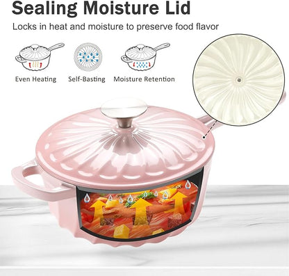 Enameled Cast Iron Sauce Pan, 2 Quart Enameled Saucepan with Lid, Small Cast Iron Pot for All Cooktops Making Pasta Sauce, Gravy, Puddings, Marinate, Boiling (Gradient Pink)