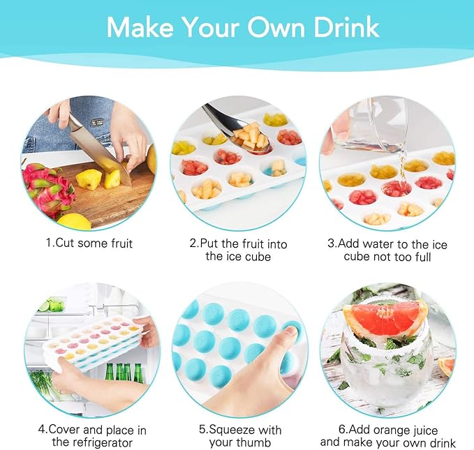 Ice Cube Trays with Lids BPA Free, 4 Pack Easy Release Silicone Ice Cube Trays for Freezer 84 Sphere Ice Tray with Stackable No Spill Lids, Dishwasher Safe, Blue & Green - Image 4