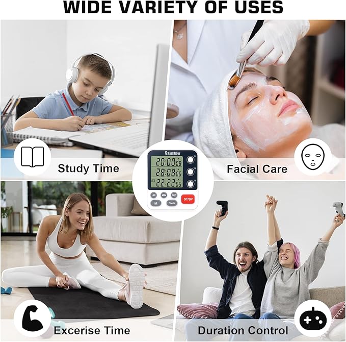 Digital Dual Kitchen Timmers 3 Channels Count UP/Down Timer Cooking Timers Large Display Triple Timmer Magnetic Stopwatch Timer-timers for Classroom Kid Adjustable Volume Loud Alarm(Battery Included) - Image 8