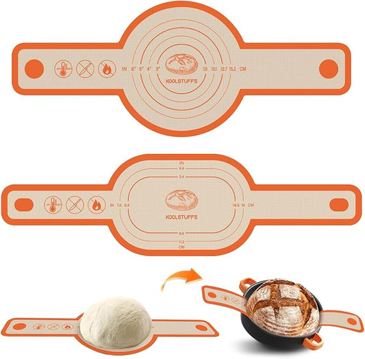 Silicone Bread Sling Oval and Round, 2Pcs Non-Stick Reusable Bread Sling, Sourdough Tools & Dutch Oven Accessories, Orange by Koolstuffs