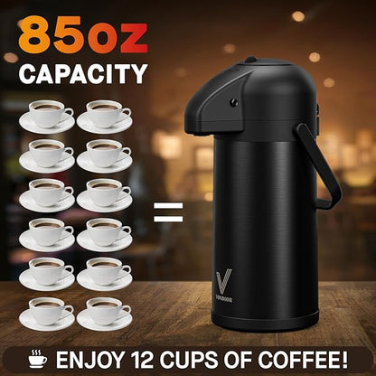 Airpot Coffee Carafe for Keeping Hot - 85 OZ/ 2.5L Coffee Dispenser with Pump - Insulated Stainless Steel thermal carafe for Hot Drinks Water Tea Chocolate - Hot Beverage Dispenser for Parties - Image 5