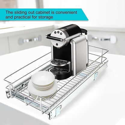 Pull Out Cabinet Organizer 9" W X 17" D, Slide Out Drawers For Kitchen Organizers and Storage, Pull Out Drawers For Cabinets Capacity Heavy Duty Caddy, Cabinet Shelves Chrome-Plated, Bathroom Pantry - Image 7