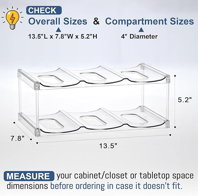 LARGER Compartment - Stackable Water Bottle Organizer Holder - for Stanley & Others' Large Tumbler - Clear Wine Rack, Cup Bottle Holder for Cabinet Home Countertop Fridge Pantry Shelf, 2 Tier Hold 6 - Image 5