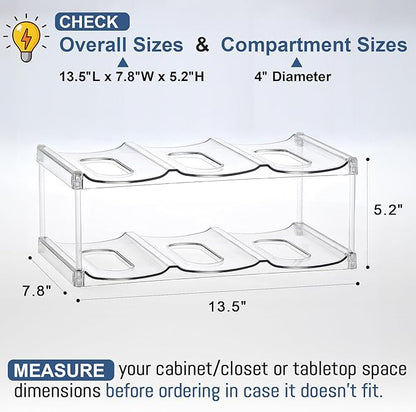 LARGER Compartment - Stackable Water Bottle Organizer Holder - for Stanley & Others' Large Tumbler - Clear Wine Rack, Cup Bottle Holder for Cabinet Home Countertop Fridge Pantry Shelf, 2 Tier Hold 6 - Image 5