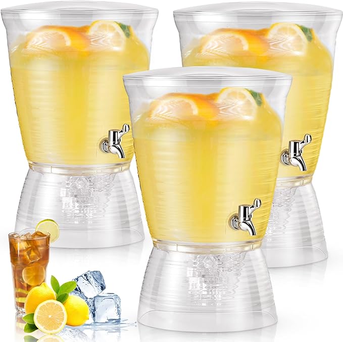 Tioncy 3 Pcs Acrylic Beverage Dispenser with Spigot 2.7 Gallon/ 10 l Clear Drink Water Dispenser Countertop with Detachable Base Iced Juice Container Unbreakable for Wedding Party by Tioncy