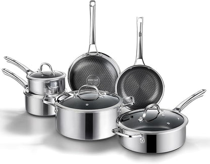 Non Stick Frying Pans Set, 10 pcs, Hybrid Fajita Frying Pans Nonstick,non stick Skillets Stainless Steel, Dishwasher & Oven-Safe, Induction Compatible Cooking Fajita Pan, PFOA Free Cookware by Yonida