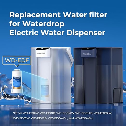 Waterdrop EDF Water Filter Replacement for Waterdrop ED01/ED02/ED04 Electric Water Filter Pitcher, 3 Months or 200 Gallons, NSF/ANSI 401&53&42&372, 3 Pack