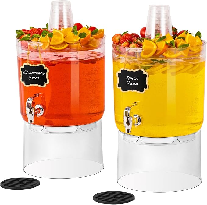 2 Gallon Beverage Dispenser for Parties 2 PACK, BPA-Free Drink Dispenser with No Drip Spigot, Juice Dispensers with Stand, Transparent Plastic Water Dispenser, Drink Fountains with Multi-Function Lid by MiraFureBrand