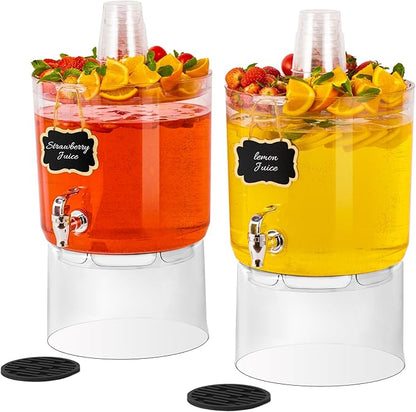 2 Gallon Beverage Dispenser for Parties 2 PACK, BPA-Free Drink Dispenser with No Drip Spigot, Juice Dispensers with Stand, Transparent Plastic Water Dispenser, Drink Fountains with Multi-Function Lid by MiraFureBrand