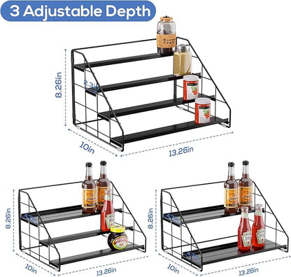 Spice Rack Organizer for Cabinet, 4 Tiered Spice Rack Organizer, Tiered Adjustable Spice Shelf for Kitchen Countertop Organization, Bright Black - Image 3