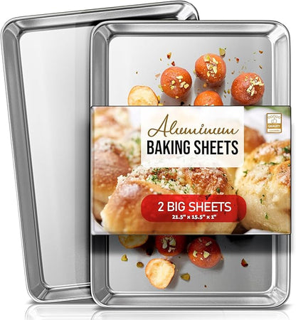 Eatex Aluminum Baking Sheet Set, 2 Pack Cookie Sheet Set, 21” x 15” Large Baking Pan Set, Cookie Sheets for Baking Nonstick, Baking Pans Set, Steel Baking Sheets for Oven, Big Sheet Pans for Baking by Eatex