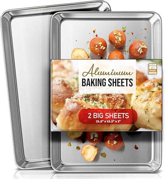 Eatex Aluminum Baking Sheet Set, 2 Pack Cookie Sheet Set, 21” x 15” Large Baking Pan Set, Cookie Sheets for Baking Nonstick, Baking Pans Set, Steel Baking Sheets for Oven, Big Sheet Pans for Baking by Eatex