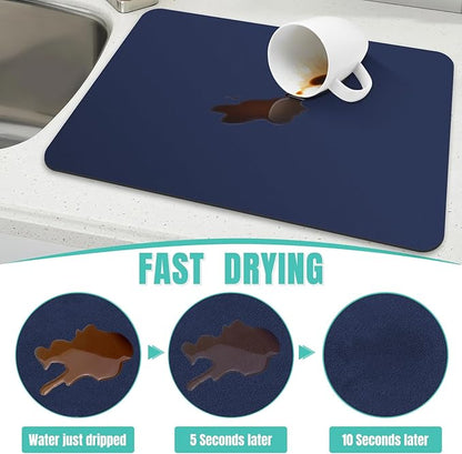 WISELIFE Coffee Mat Super Absorbent Dish Drying Mat Bar Accessories Match with Coffee Machine Large Drying Mats for Kitchen Counter 12" W x 19" L, Blue - Image 3