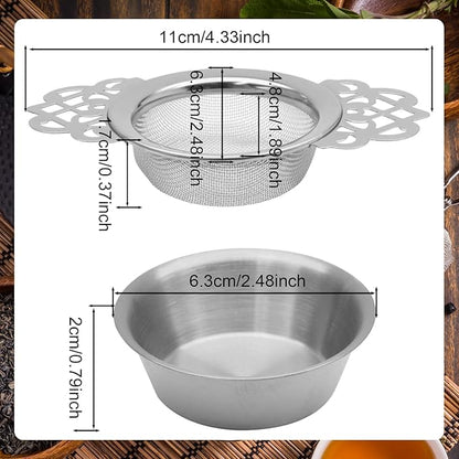 2 Pack Tea Strainers with Drip Bowls Stainless Steel Mesh Tea Infusers Loose Leaf Tea Filter with Handles Tea Steeper for Tea Juice Coffee Drinks, Silver