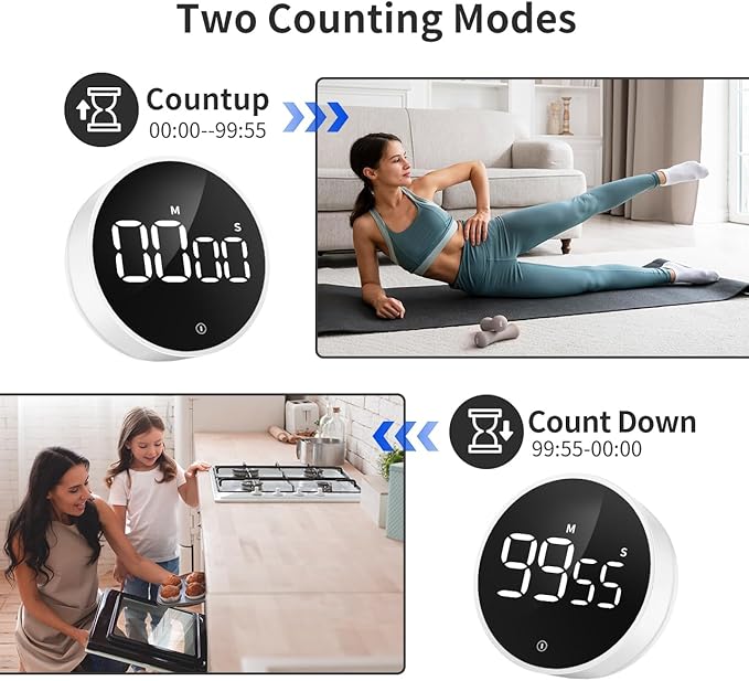 VOCOO Digital Kitchen Timer - Magnetic Countdown Countup Timer with Large LED Display Volume Adjustable, Easy for Cooking and for Seniors and Kids to Use (White) - Image 6