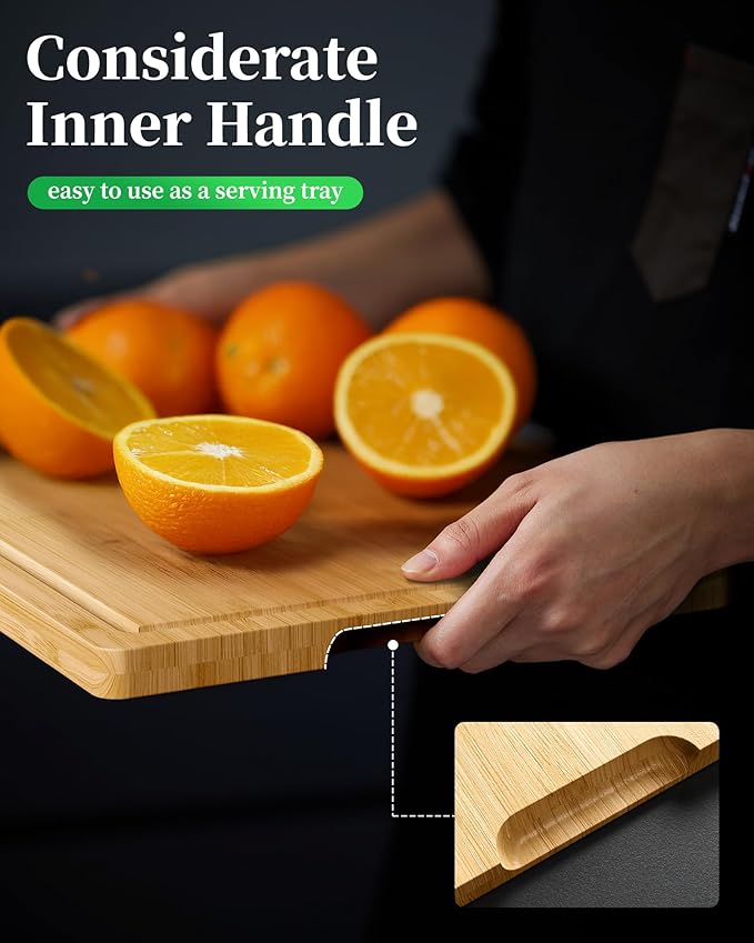 Kitsure Bamboo Cutting Board - Multi-Sizes Wooden Cutting Boards for Kitchen, Convenient Kitchen Essentials with Deep Juice Grooves, Cutting Board for Chopping & Serving, Medium, Natural - Image 5