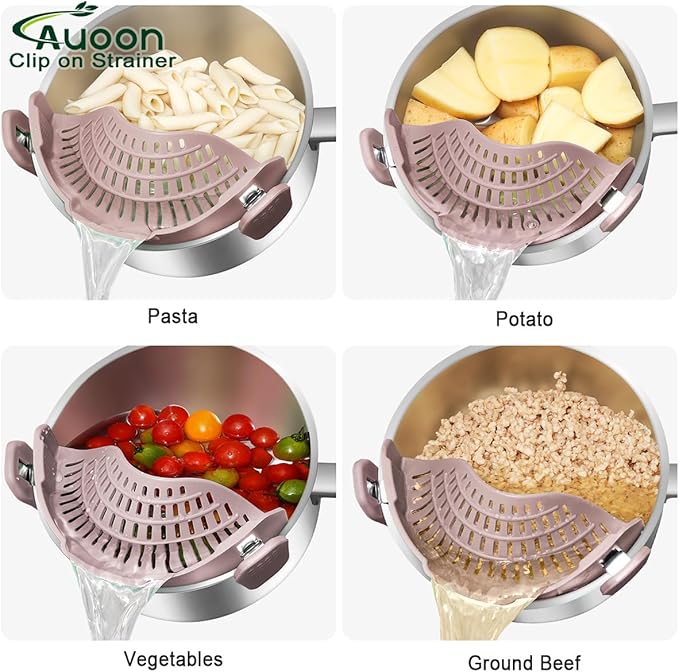 Large AUOON Clip on Strainer for All Pots and Pans - Oversized Silicone Pot Strainer Family-Style Design Pasta Strainer Kitchen Colander for Spaghetti and Noodles | Dishwasher Safe - Image 5