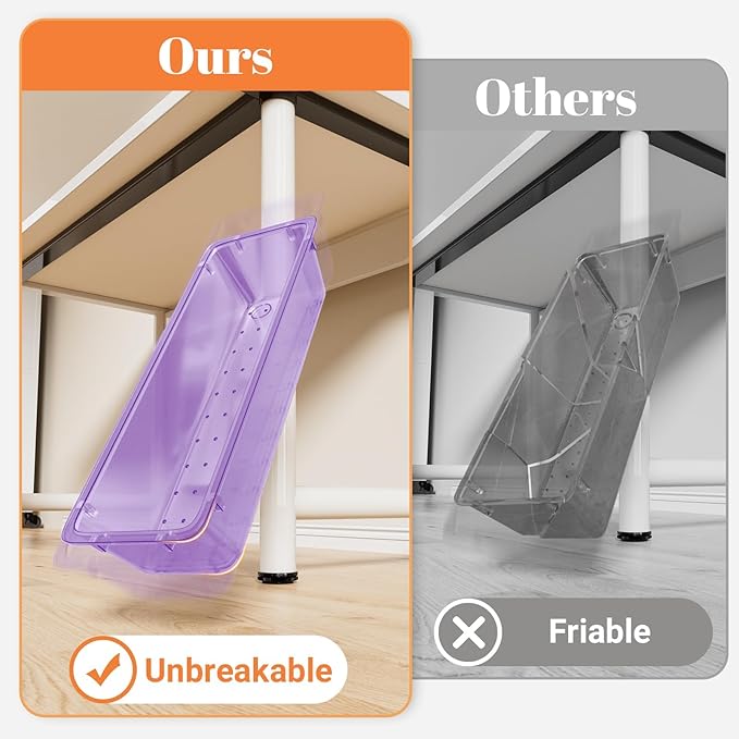 SpaceHacks 15 PCS Clear Plastic Drawer Organizer Set, 4-Size Acrylic Drawer Storage Trays, Storage Bins for Makeup, Gadgets, and Jewelry in Bathroom, Bedroom and Office, Clear Purple - Image 5