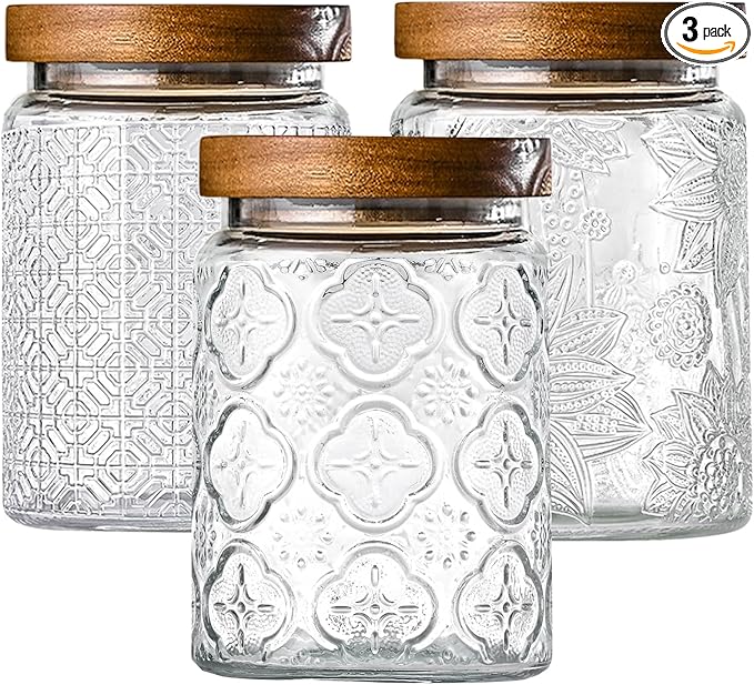 Adodeen 3-Pack 24oz Glass Jar With Airtight Lid,Kitchen Canisters For Countertop,Coffee Sugar Container Set,Pantry Glass Storage Containers For Flour,Candy,Loose Tea,Snack, mason jars by Unknown