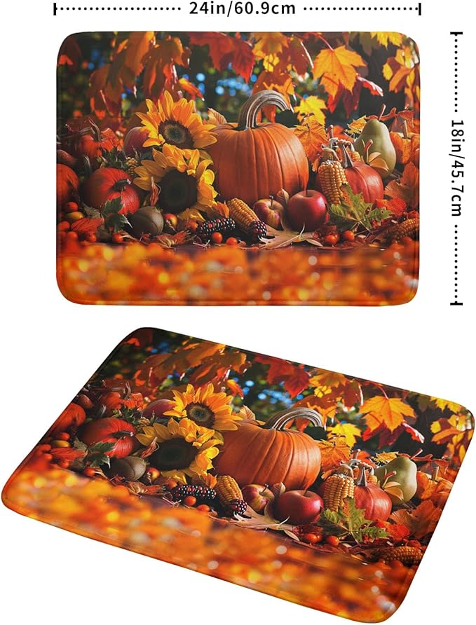 Fall Harvest Pumpkin Dish Drying Mat for Kitchen Counter,Thanksgiving Maple Leaves Sunflower Drying Mat 18 x 24 Inch with Absorbent Reversible Microfiber Dish Drying Pad for Coffee Bar - Image 2